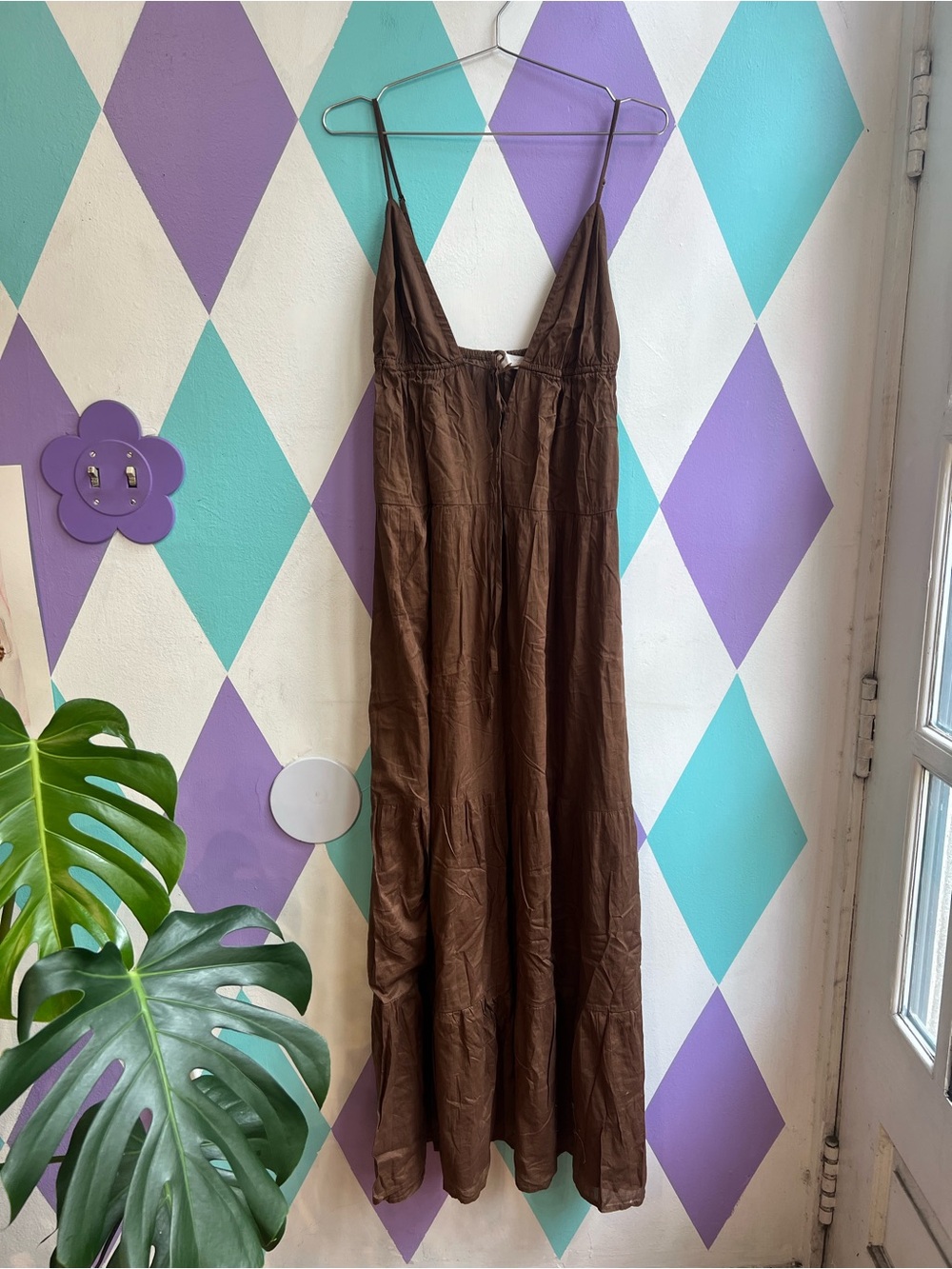 Mango Brown Spaghetti-Strap Maxi Dress
